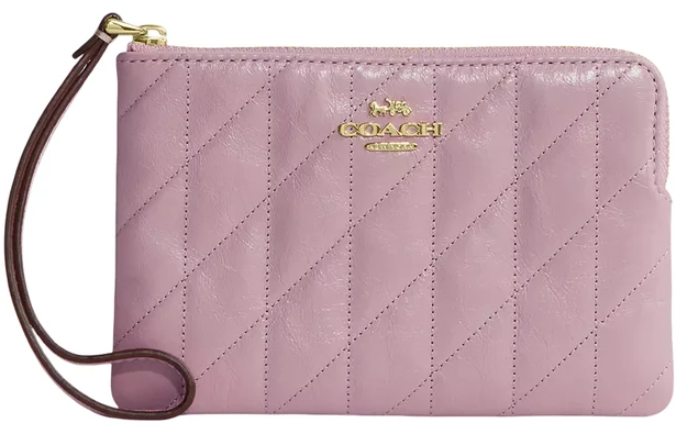 Coach Corner Zip Wristlet — Gold/Carnation in Gold/Carnation — SAUCY STYLES, Basseterre St Kitts
