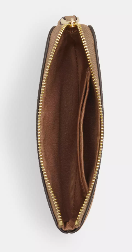 Coach Corner Zip Wristlet — Gold/Taupe interior