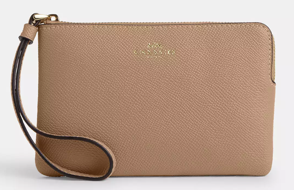 Coach Corner Zip Wristlet — Gold/Taupe in Gold/Taupe — SAUCY STYLES, Basseterre St Kitts