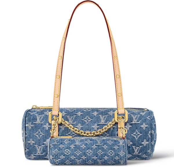 Louis Vuitton Papillon denim bag with matching chain pouch