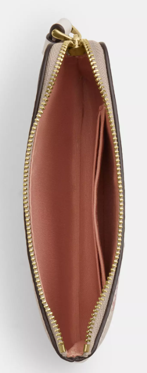 Coach Corner Zip Wristlet in Signature Canvas with Floral Print — Gold/Sand Multi interior